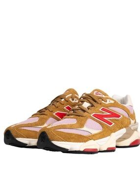 New Balance 9060 Mustard, Pink & Red Low-Top Athletic Sneakers